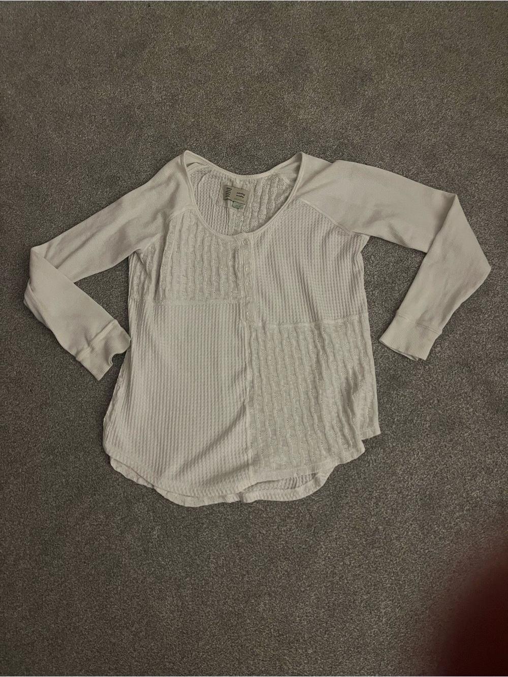 Anthropologie White Patchwork Knit Scoop-Neck Long Sleeve Top